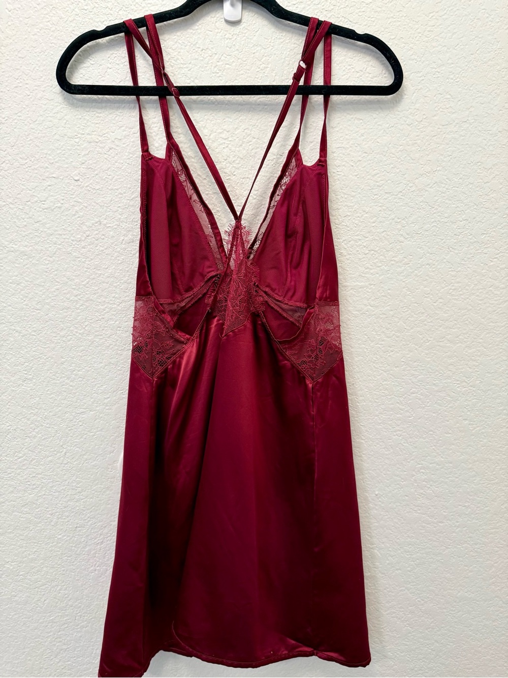 Gilligan & O'Malley Wine Satin Lace Chemise - Picture 3 of 6